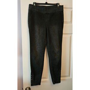 Apt 9 Womens Black Stretch Pull-On Skinny Jeans W/Button Ankle Detail Sz 12 Y2K